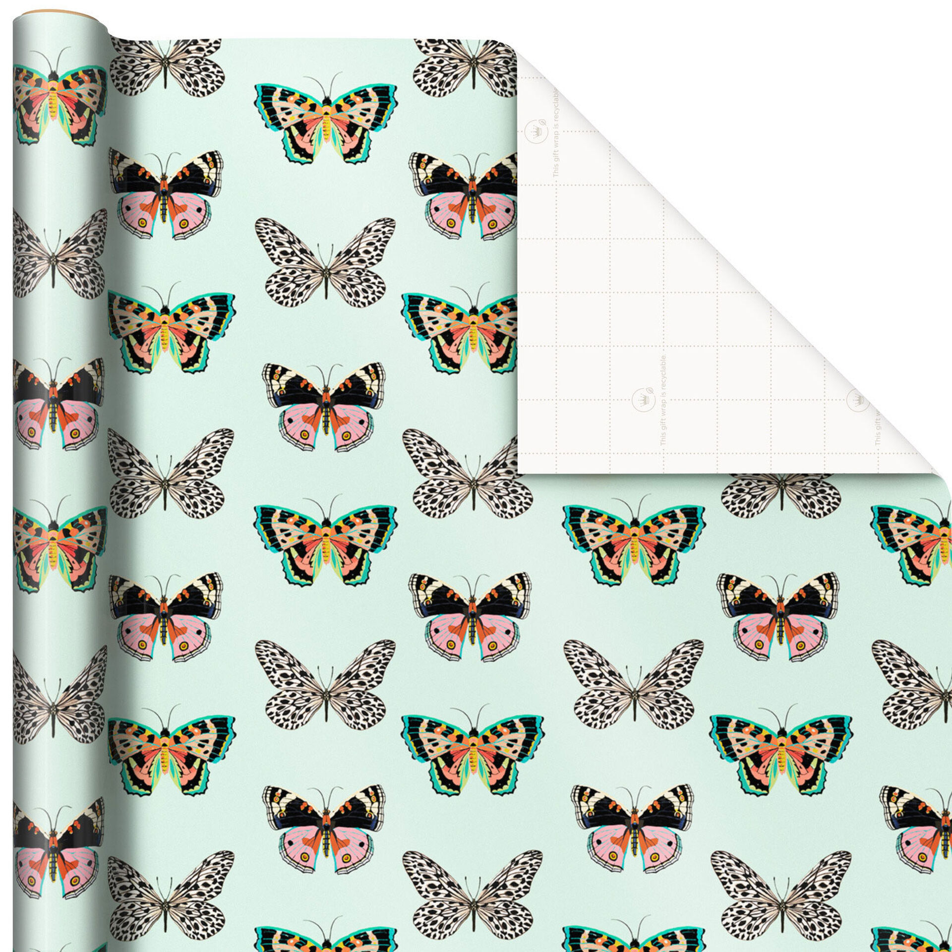 Butterflies on Mint Wrapping Paper, 20 sq. ft. Wrapping Paper Hallmark