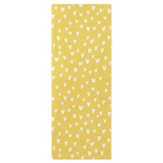 White Hearts on Yellow Tissue Paper, 6 Sheets