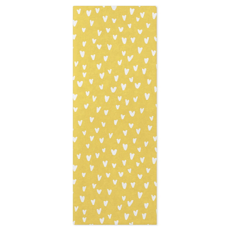 White Hearts on Yellow Tissue Paper, 6 Sheets