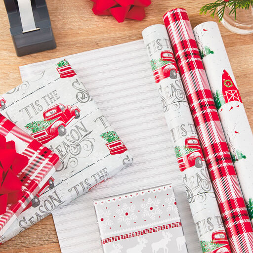 Rustic Winter 3-Pack Reversible Metallic Christmas Wrapping Paper, 120 sq. ft., 