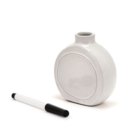 Write On! Round Ceramic Vase With Dry Erase Marker, 3.5", 