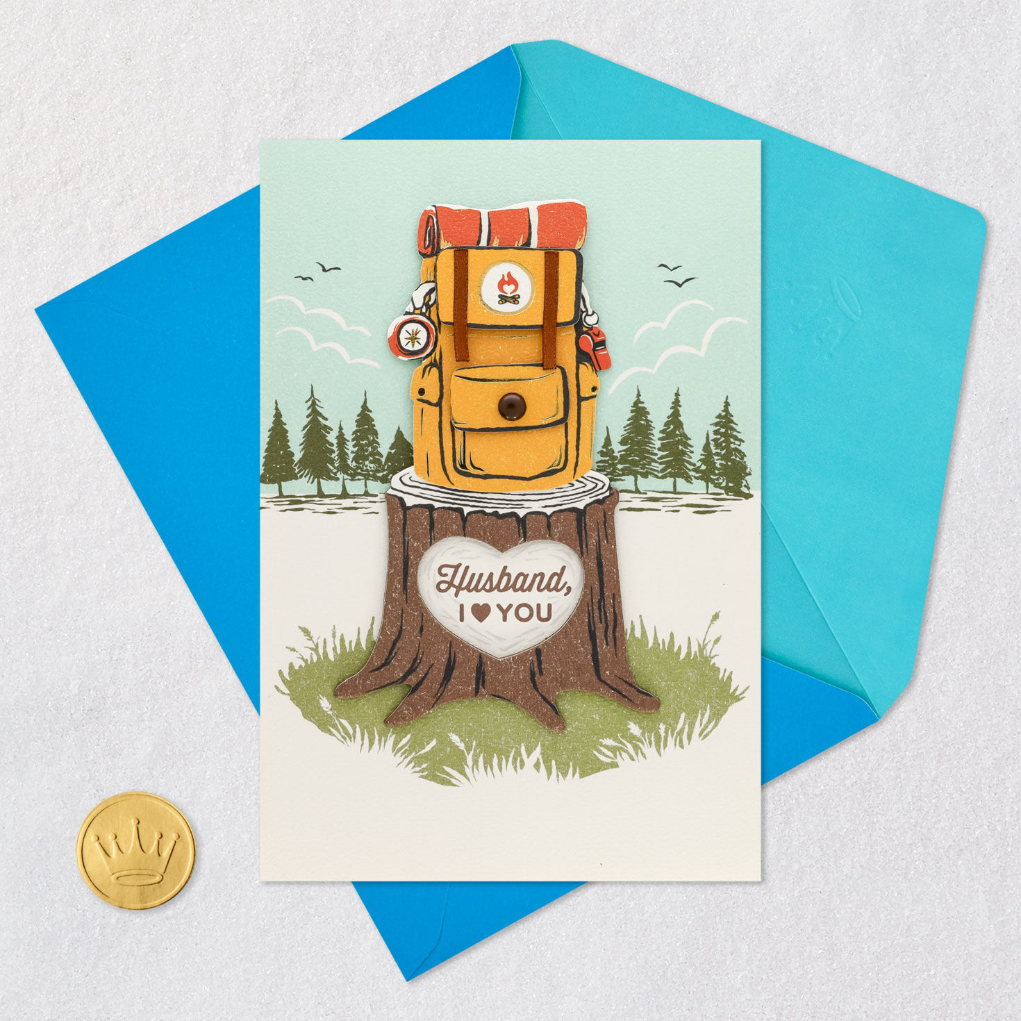 Hiking Backpack in Woods Father's Day Card Card Front with Envelope and Gold Seal image number 6