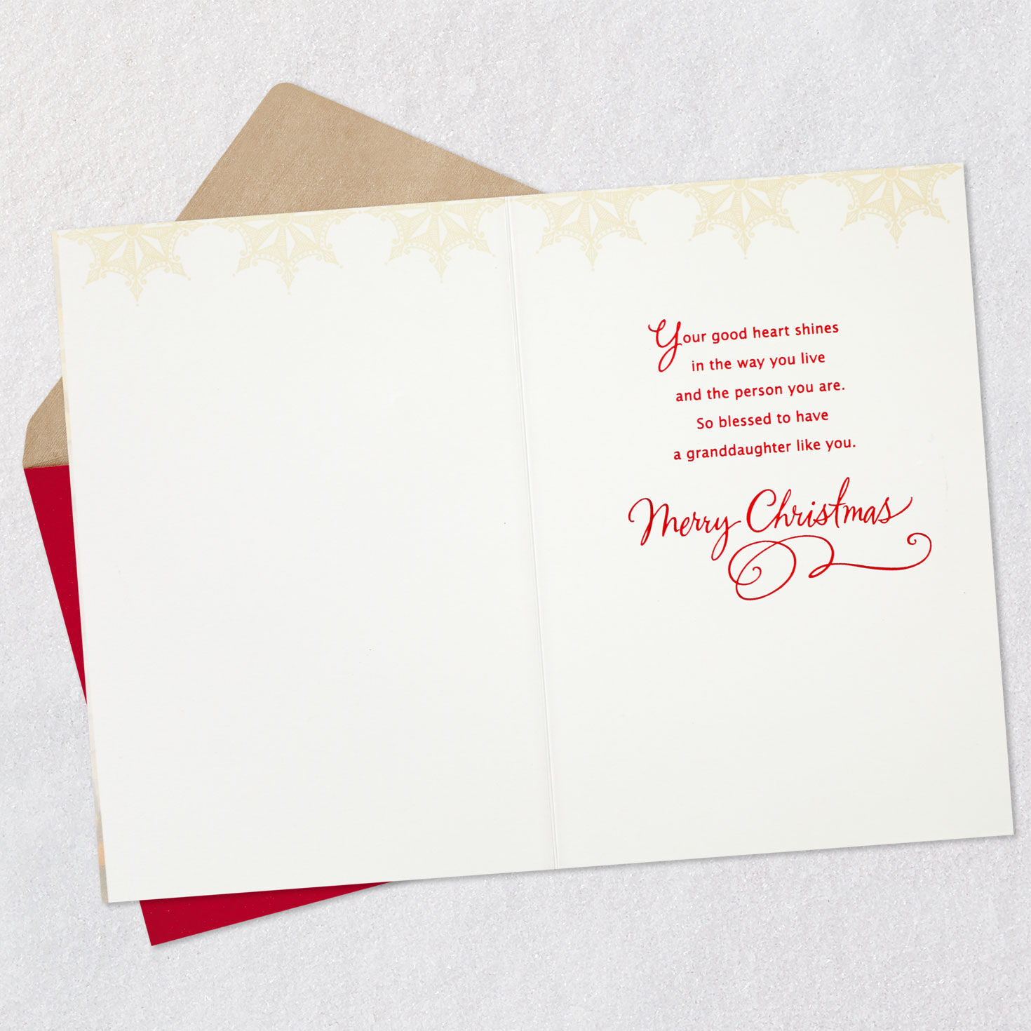 White Tree With Snowflake Granddaughter Christmas Card Open card with envelope image number 3