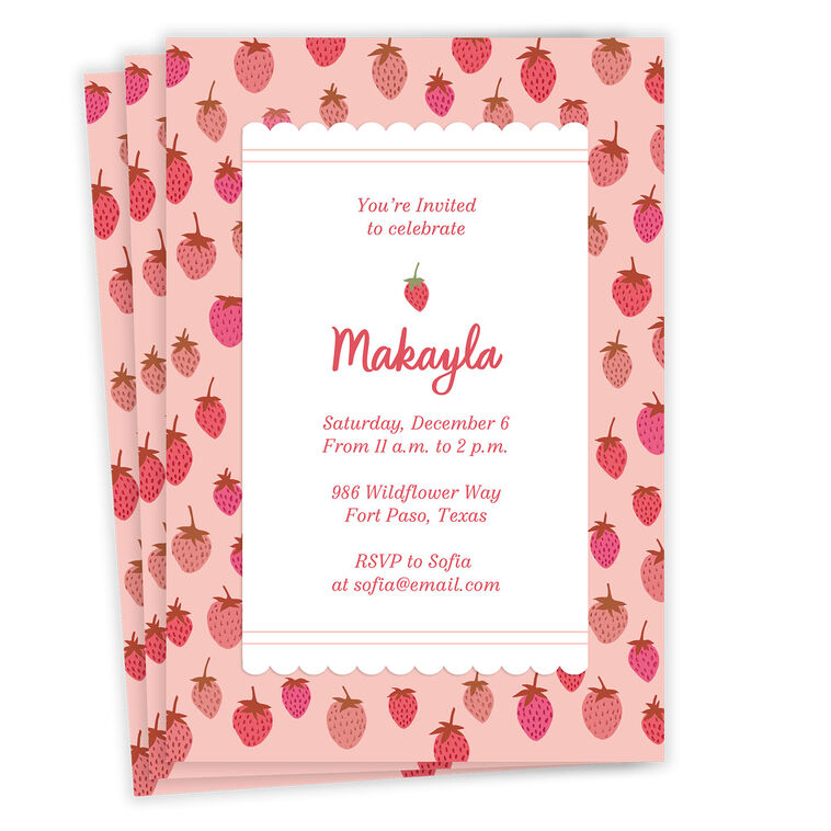 Sweet Strawberries Flat Birthday Invitation