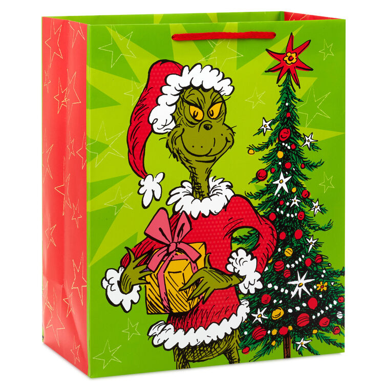 13" Dr. Seuss's How the Grinch Stole Christmas!™ Grinch With Present Large Christmas Gift Bag