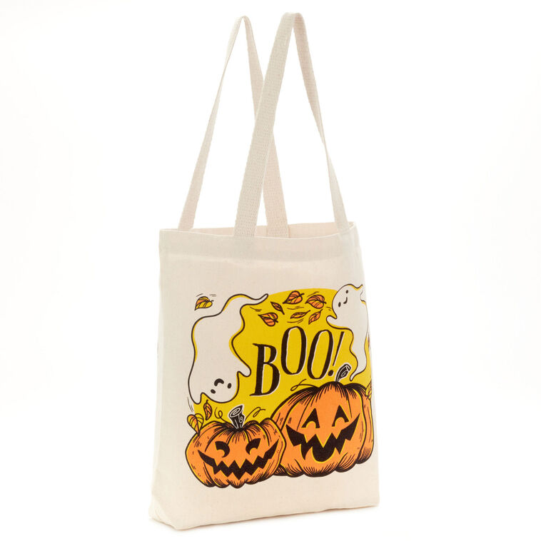 Ghost and Pumpkins Canvas Halloween Tote Bag Back image number 6