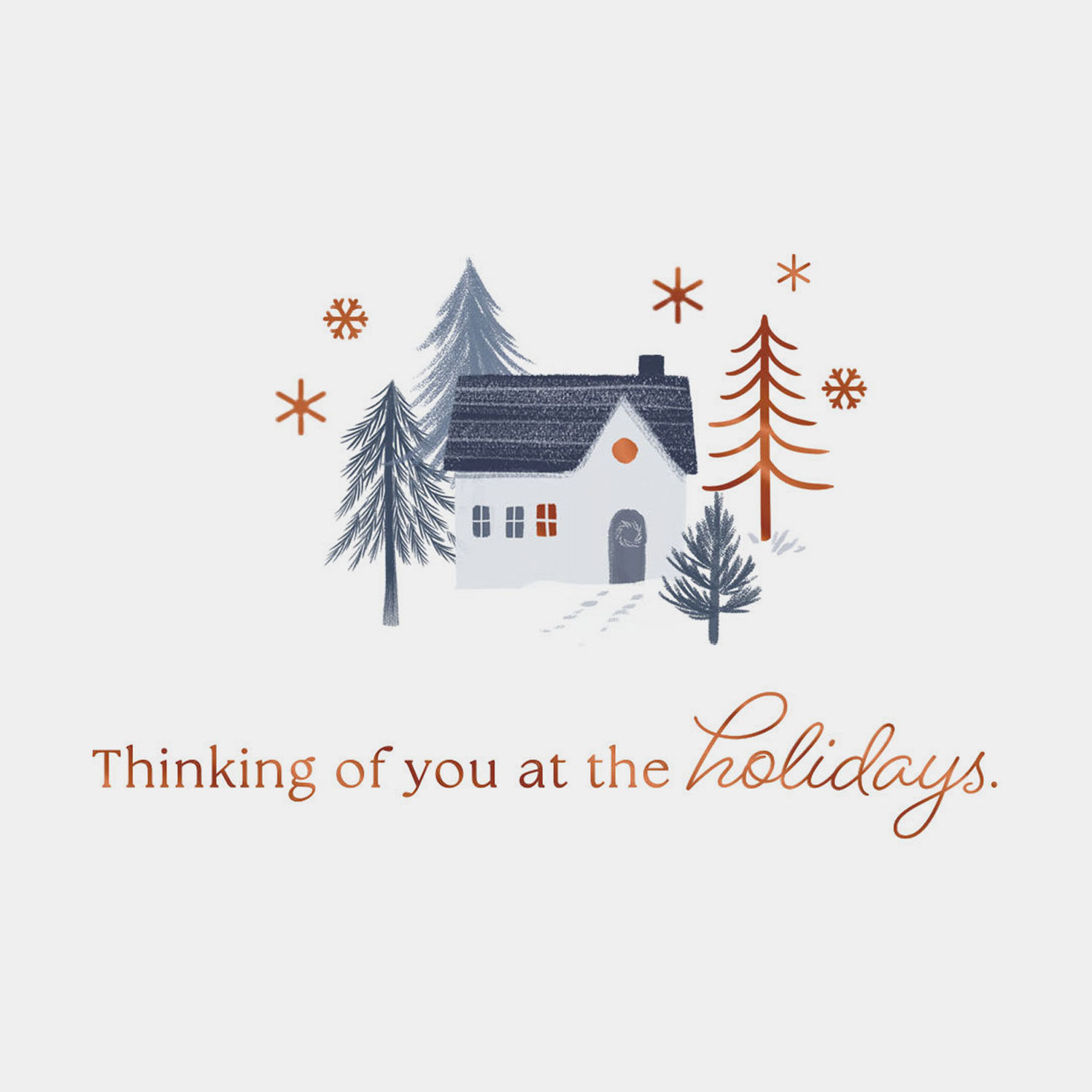 Blue and Bronze Winter Village Scene Christmas Card Sentiment image number 2