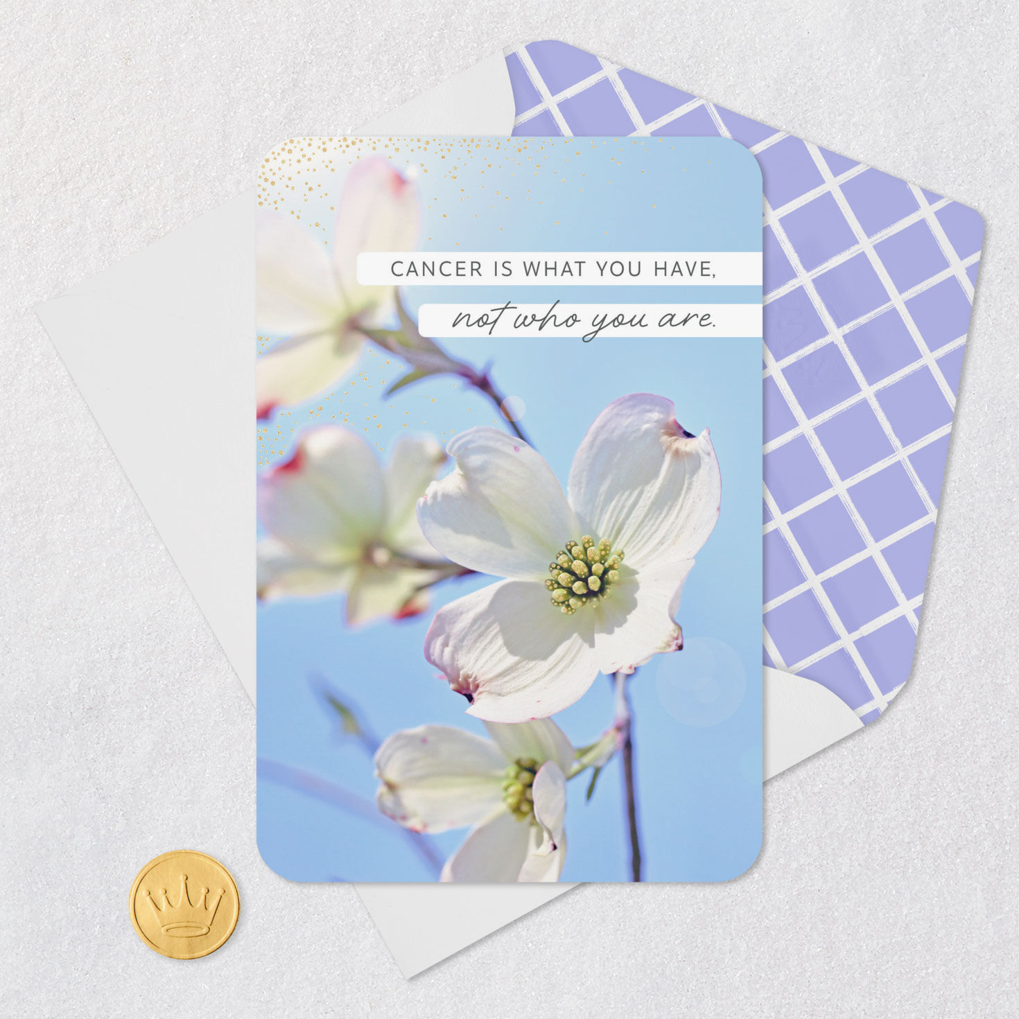 Dogwood Flowers Cancer Support Encouragement Card Card Front with Envelope and Gold Seal image number 5