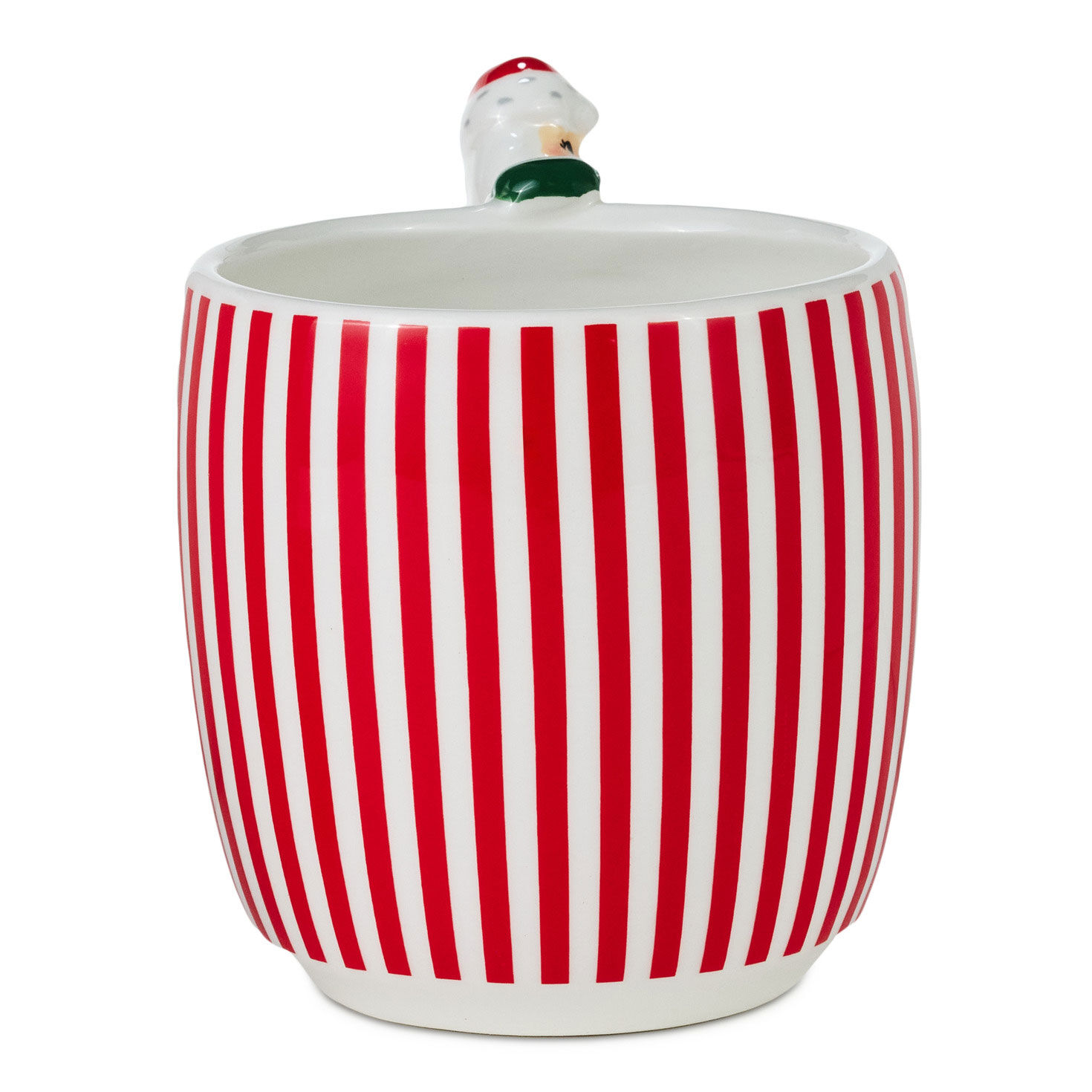 Red and White Striped Mug With Santa Handle side image number 3