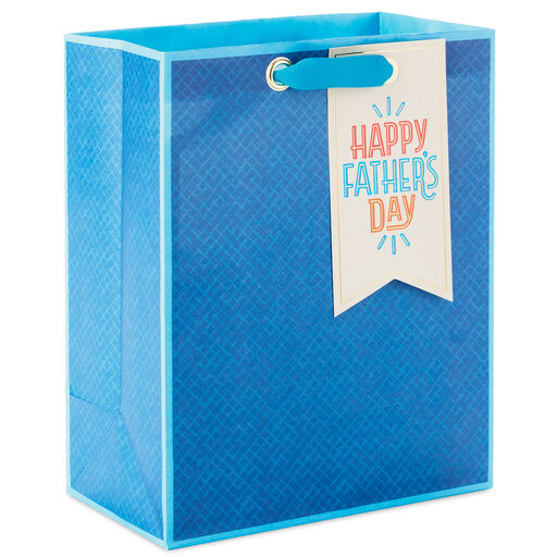 9.6" Blue Crosshatch Medium Father's Day Gift Bag, 
