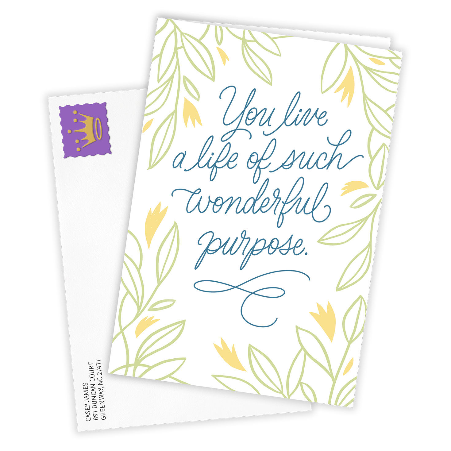 Floral Line Art Personalized Everyday Card Card Front with Envelope image number 2