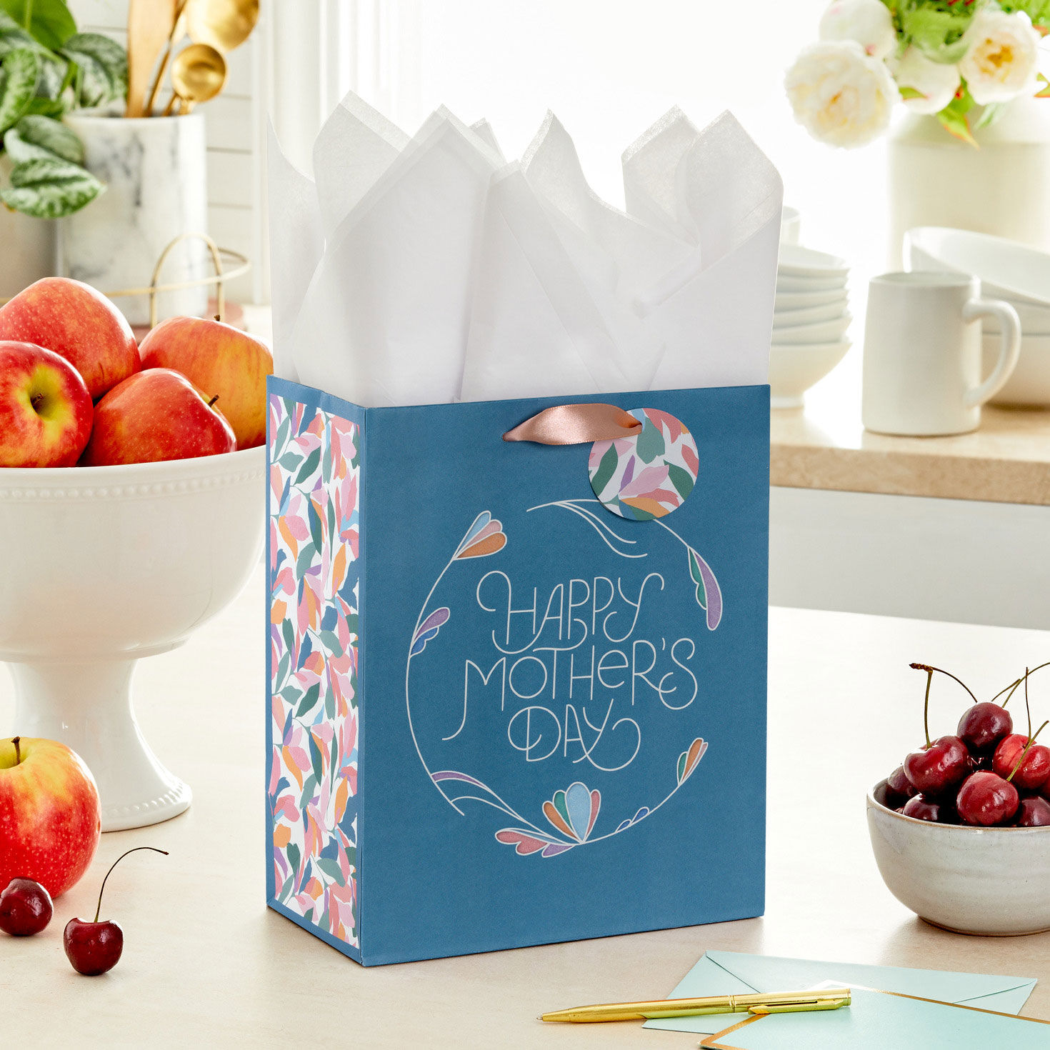 9.6" Happy Mother's Day Blue Floral Medium Gift Bag With Tissue Paper for only USD 6.79 | Hallmark