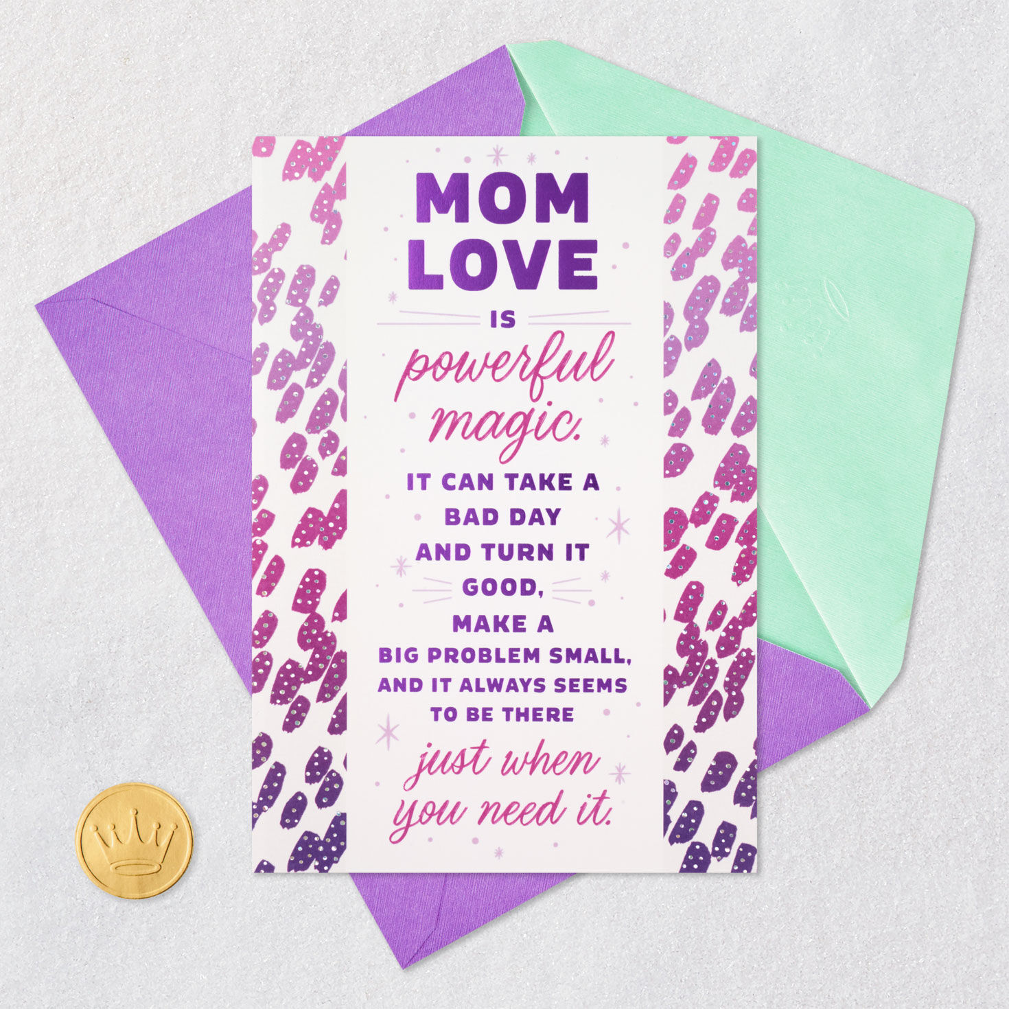 Sparkly Purple Animal Print Mother's Day Card Card Front with Envelope and Gold Seal image number 5