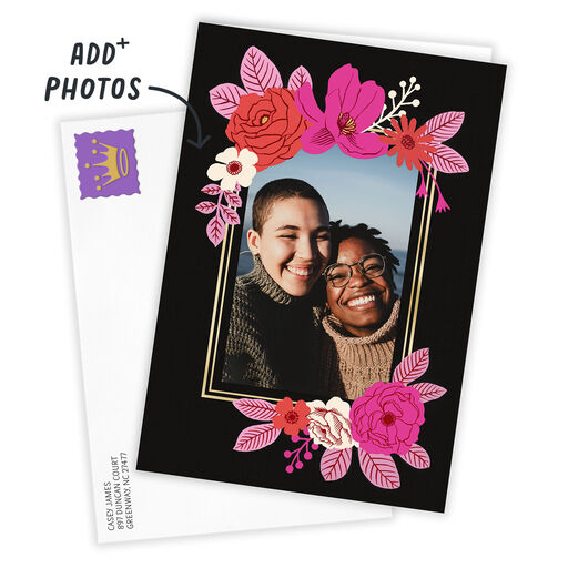 Pink Floral and Gold Frame Folded Photo Card, 