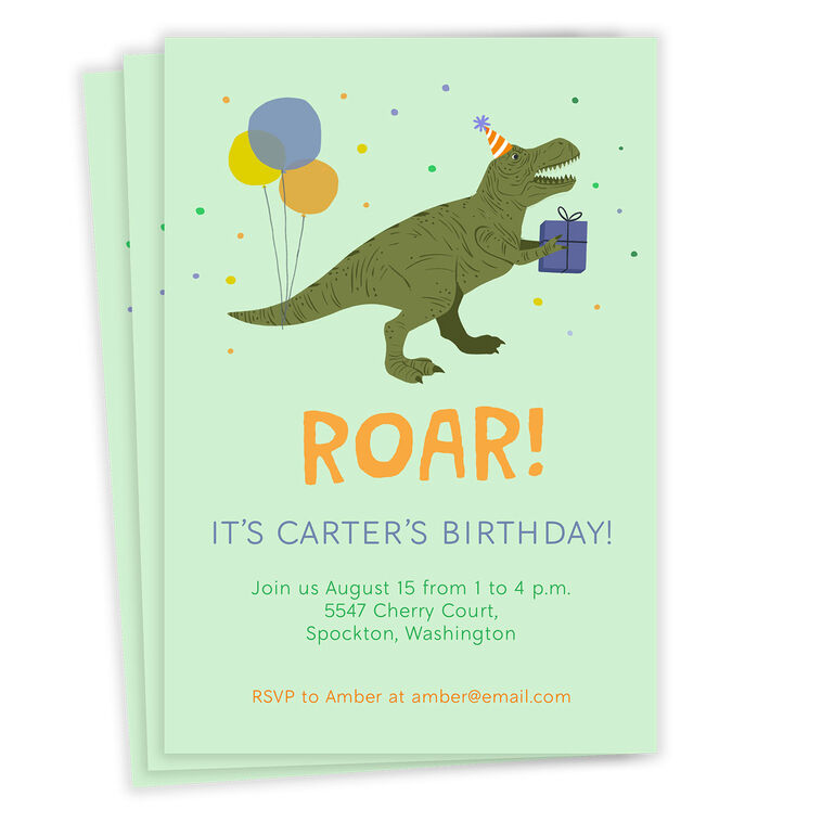 Dino Roar Flat Birthday Invitation
