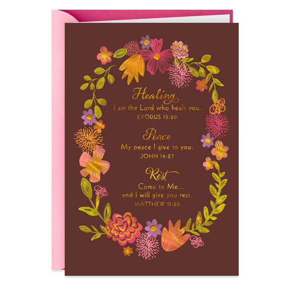Floral Wreath Praying for You Religious Get Well Card