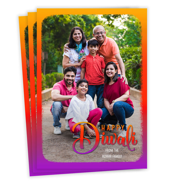 Bright Border Flat Diwali Photo Card