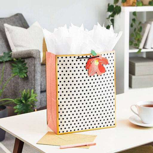 13" Black Polka Dots on Ivory Large Gift Bag, 