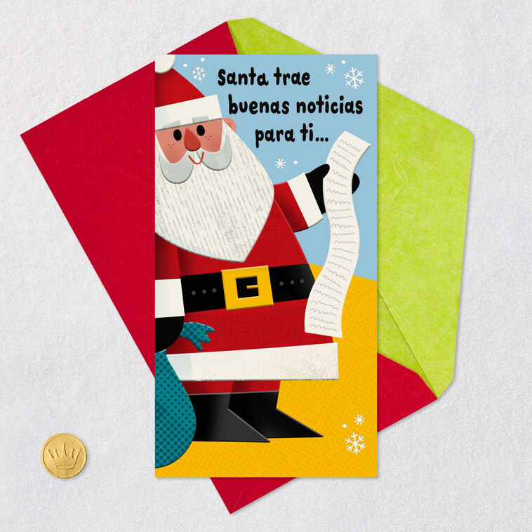 Santa's List Spanish Gift Card Holder Christmas Card Card Front with Envelope and Gold Seal image number 6