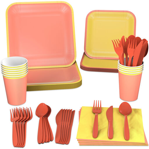 Color Pop 96-Piece Tableware Basics Party Kit, Orange and Yellow, 