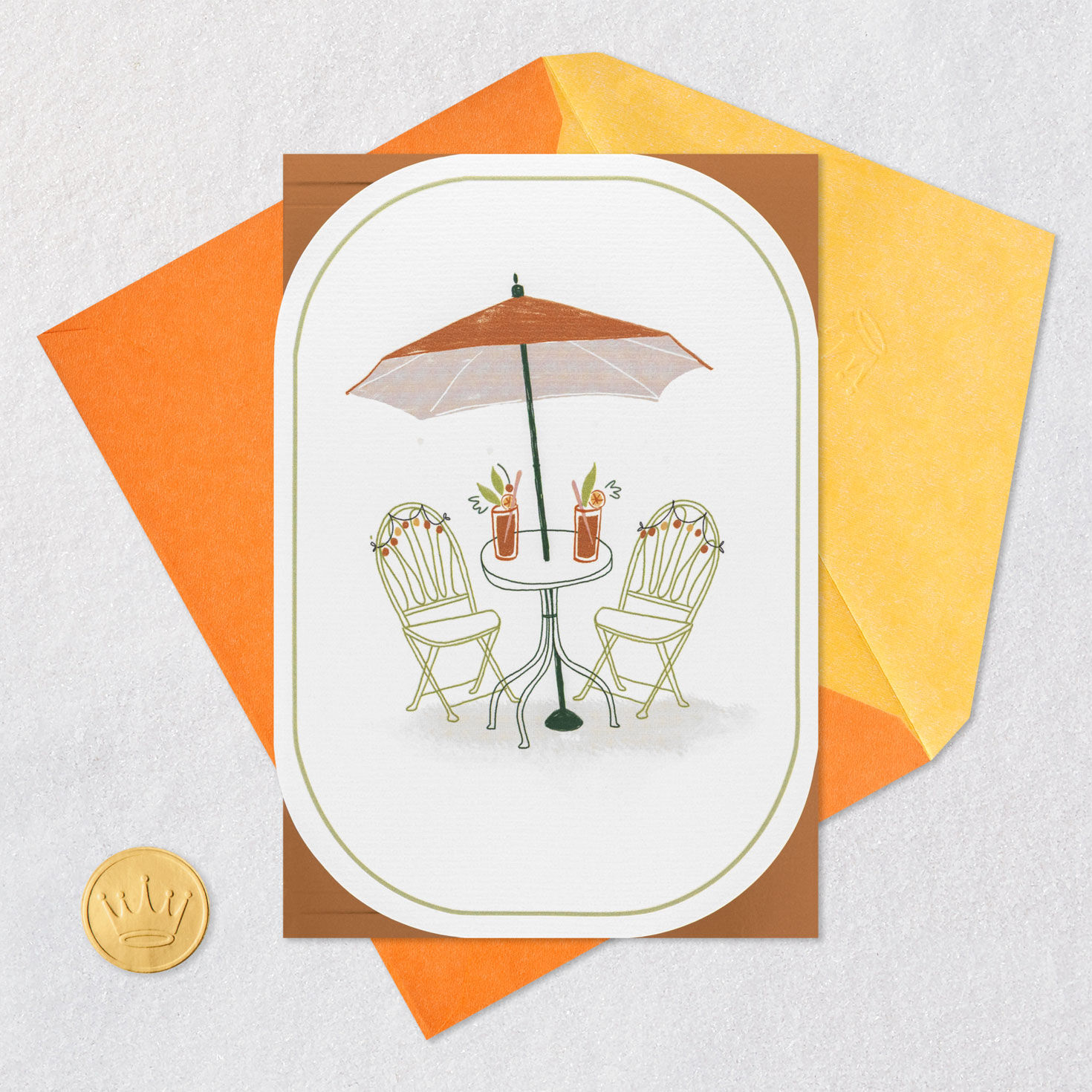 Bistro Table and Chairs With Umbrella Blank Card Card Front with Envelope and Gold Seal image number 4
