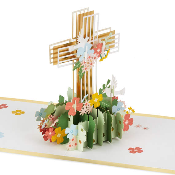 Cross With Flowers Religious Pop-Up Card