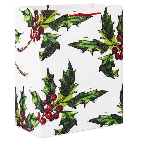 13" Berries and Greenery Large Christmas Gift Bag, , large