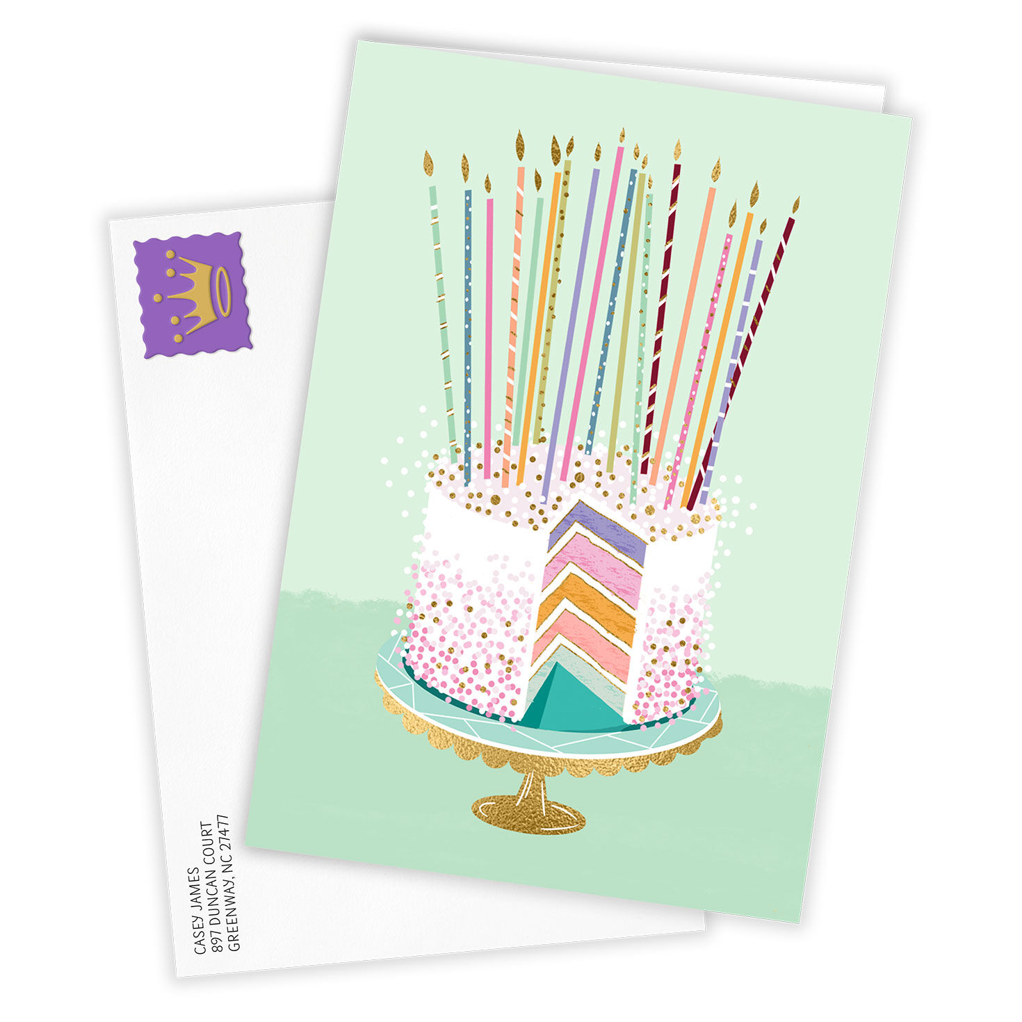 Fancy Candles and Cake Personalized Birthday Card Card Front with Envelope image number 2