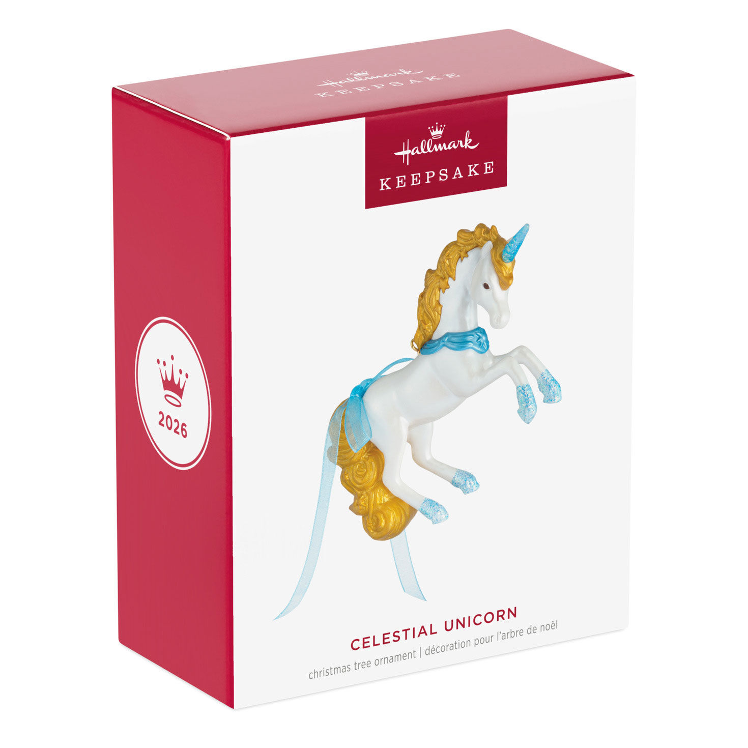 White Blue Gold Unicorn Keepsake Ornament Package Front image number 7