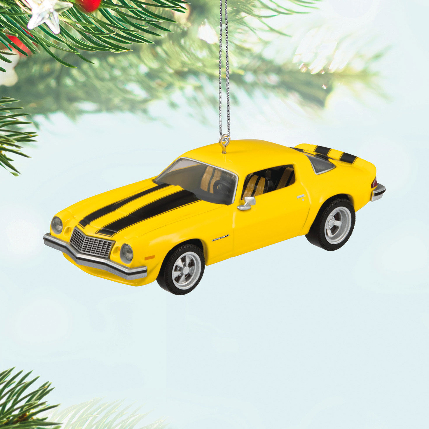 Black Yellow Vintage Sports Car Keepsake Ornament  image number 2