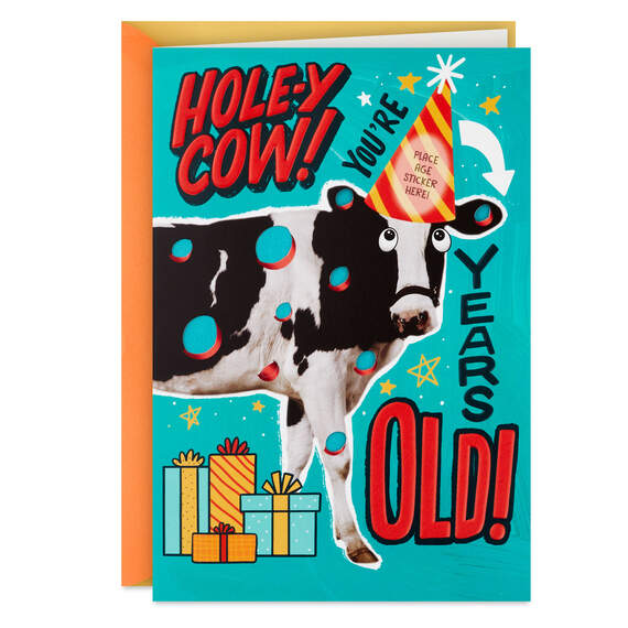 Hole-y Cow Customizable Kids Birthday Card With Age Stickers, , large image number 1