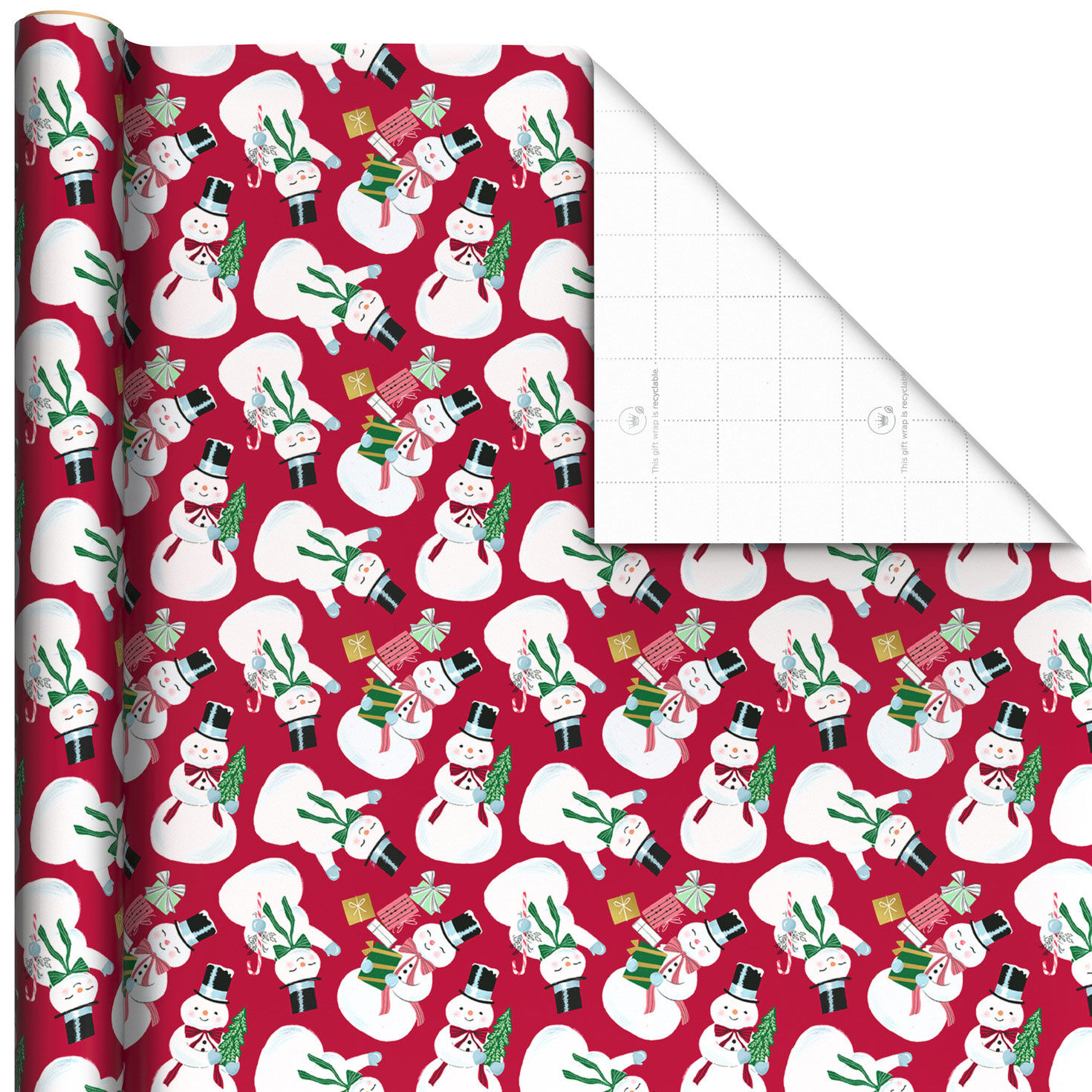 Snowmen on Red Christmas Wrapping Paper Roll, 35 sq. ft.