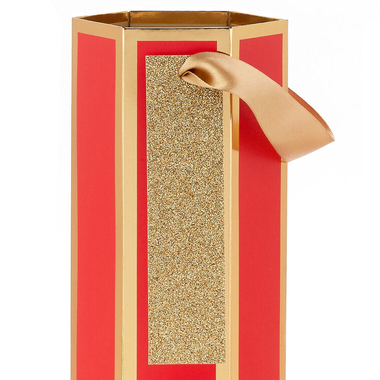 Red and Gold Wine Gift Bag Handle Detail image number 4