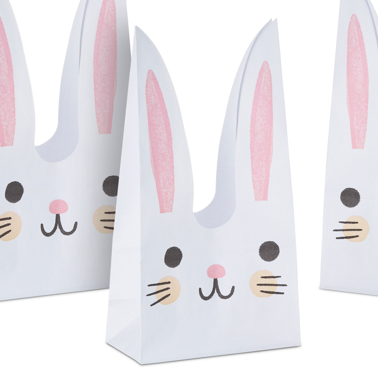 White Bunny Face Paper Treat Bags With Twine Ties fronts image number 6