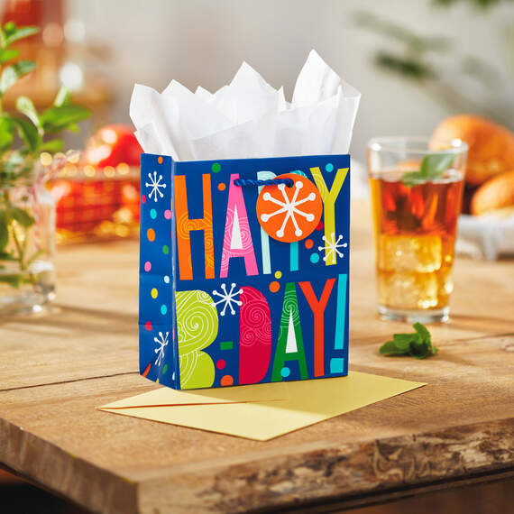 6.5" Happy B-Day Small Gift Bag With Tissue Paper, , large image number 2