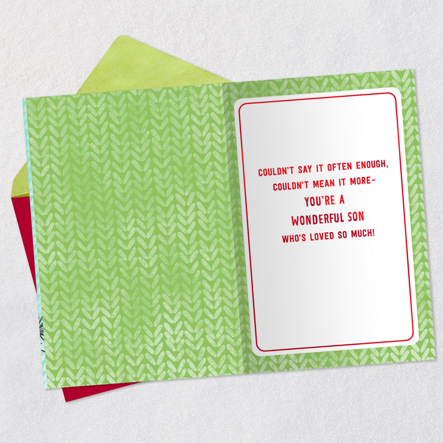 Polar Bear in Scarf Christmas Card for Son Open card with envelope image number 3
