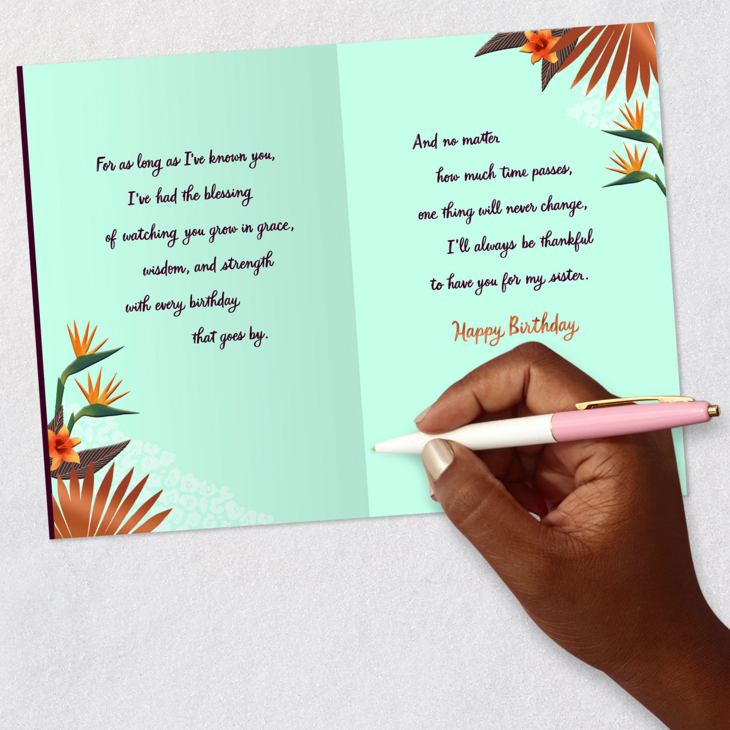 Sparkly Floral Cake Sister Birthday Card Signing card image number 7