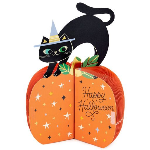 Black Cat on Pumpkin Honeycomb 3D Pop-Up Halloween Card, 