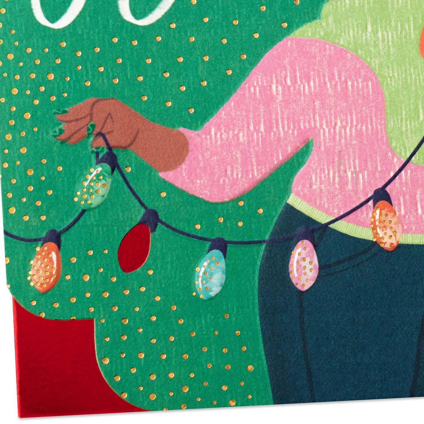 Girl Decorating Tree With Lights Christmas Card Card Front Detail image number 5