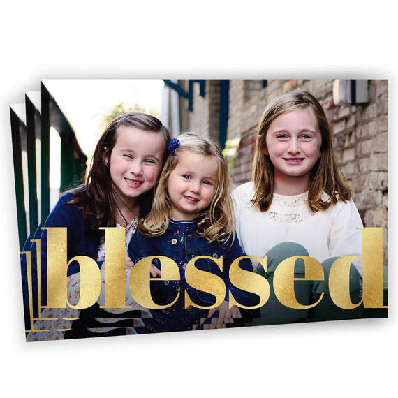 Blessed Gold Lettering Flat Photo Card, , large image number 1
