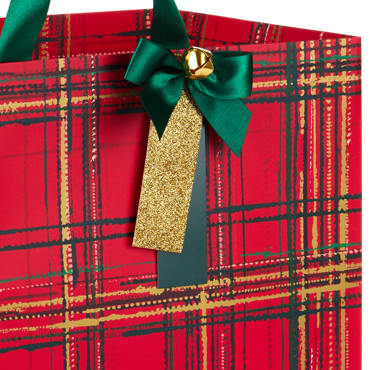 Painterly Plaid Extra-Deep Christmas Gift Bag Handle Detail image number 4