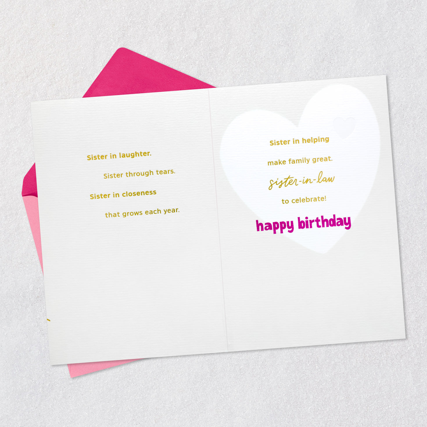 Whimsical Script Birthday Card for Sister-in-Law Open card with envelope image number 4