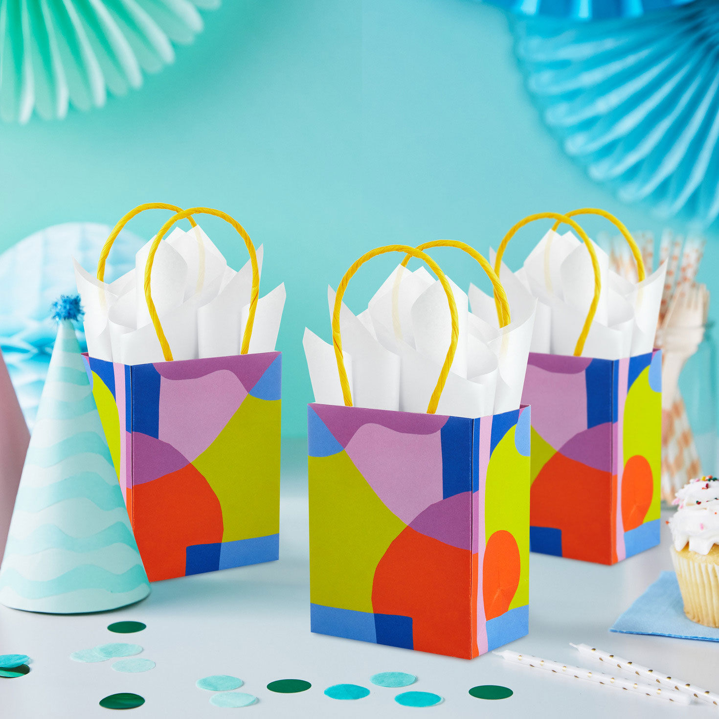 4" Abstract Neon Shapes Mini Treat Bags With Handles, Pack of 4, , large image number 2