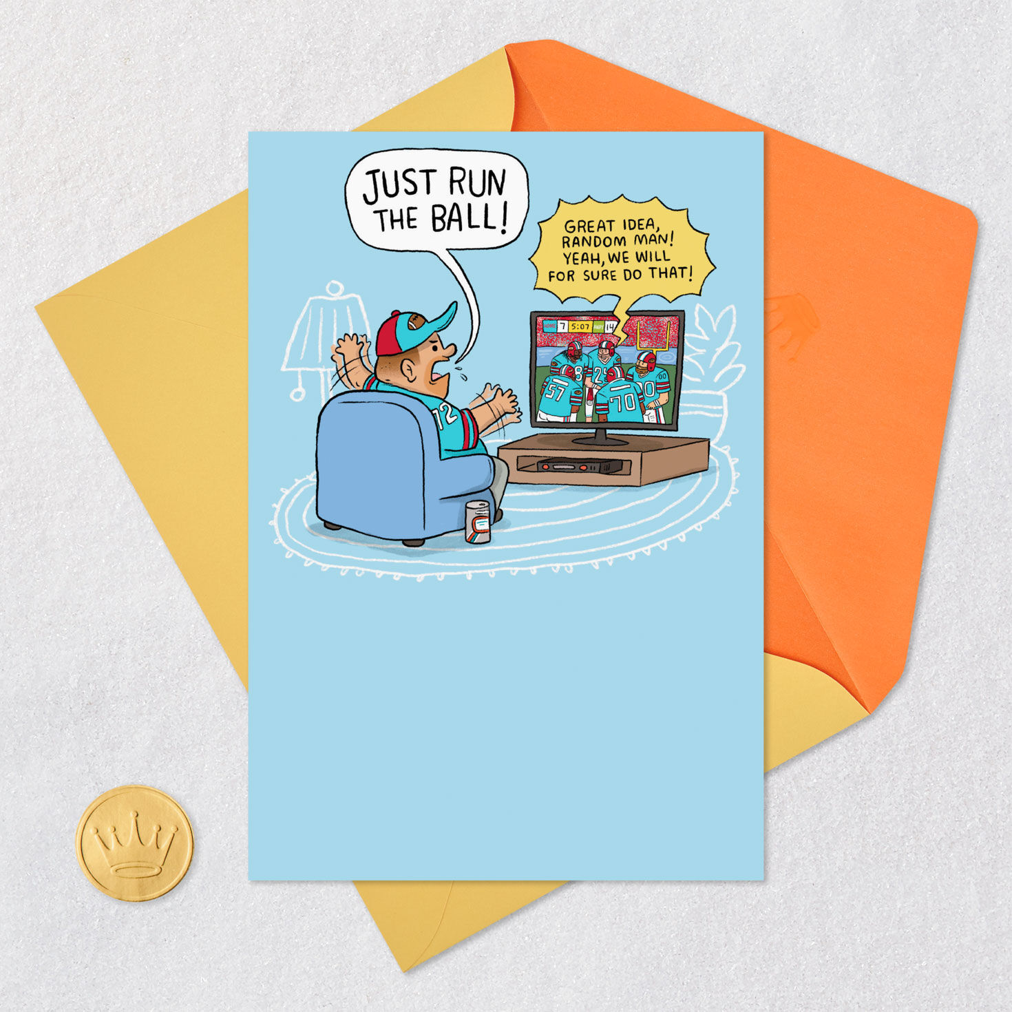 Sports Fan Yelling Funny Birthday Card for Man Card Front with Envelope and Gold Seal image number 5