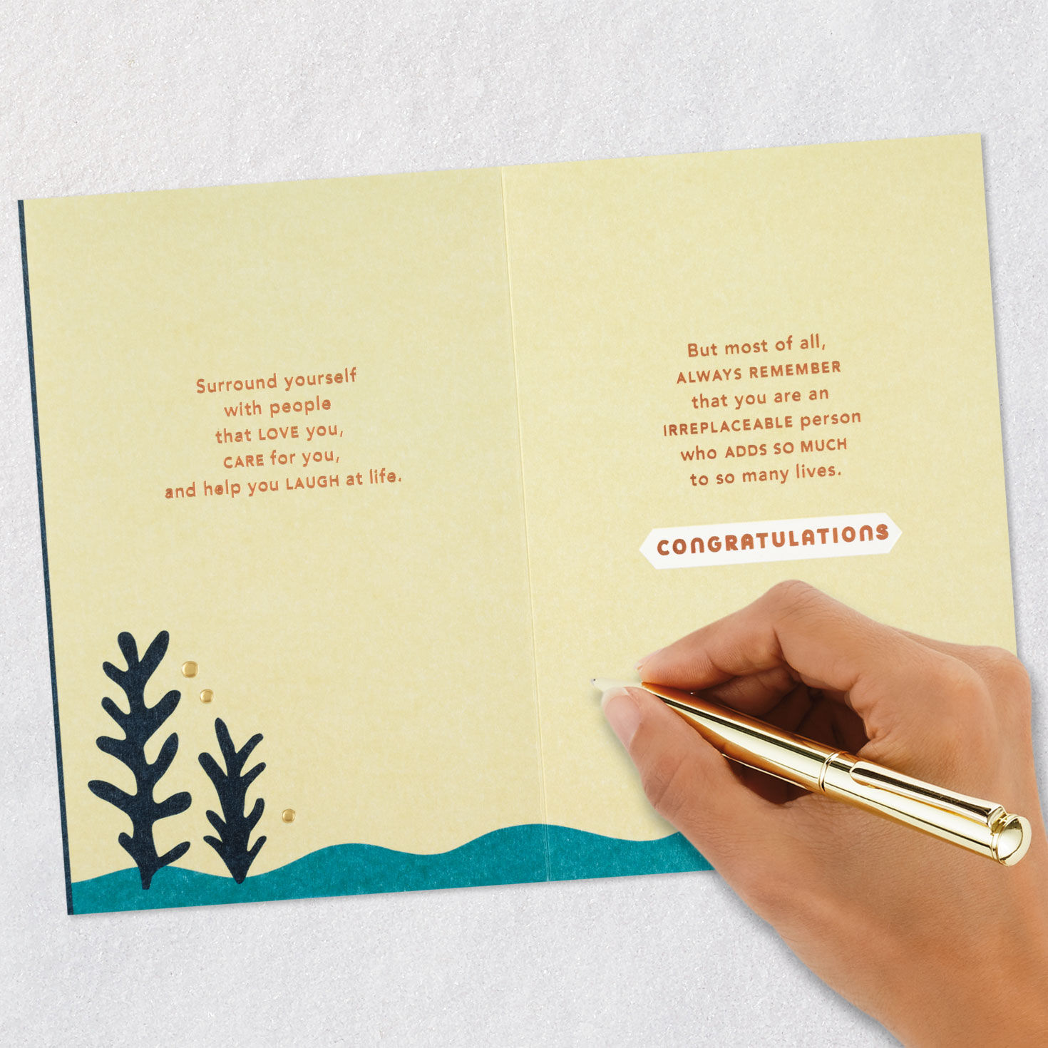 Blue, Green and Gold Abstract Nature High School Graduation Card Signing card image number 7