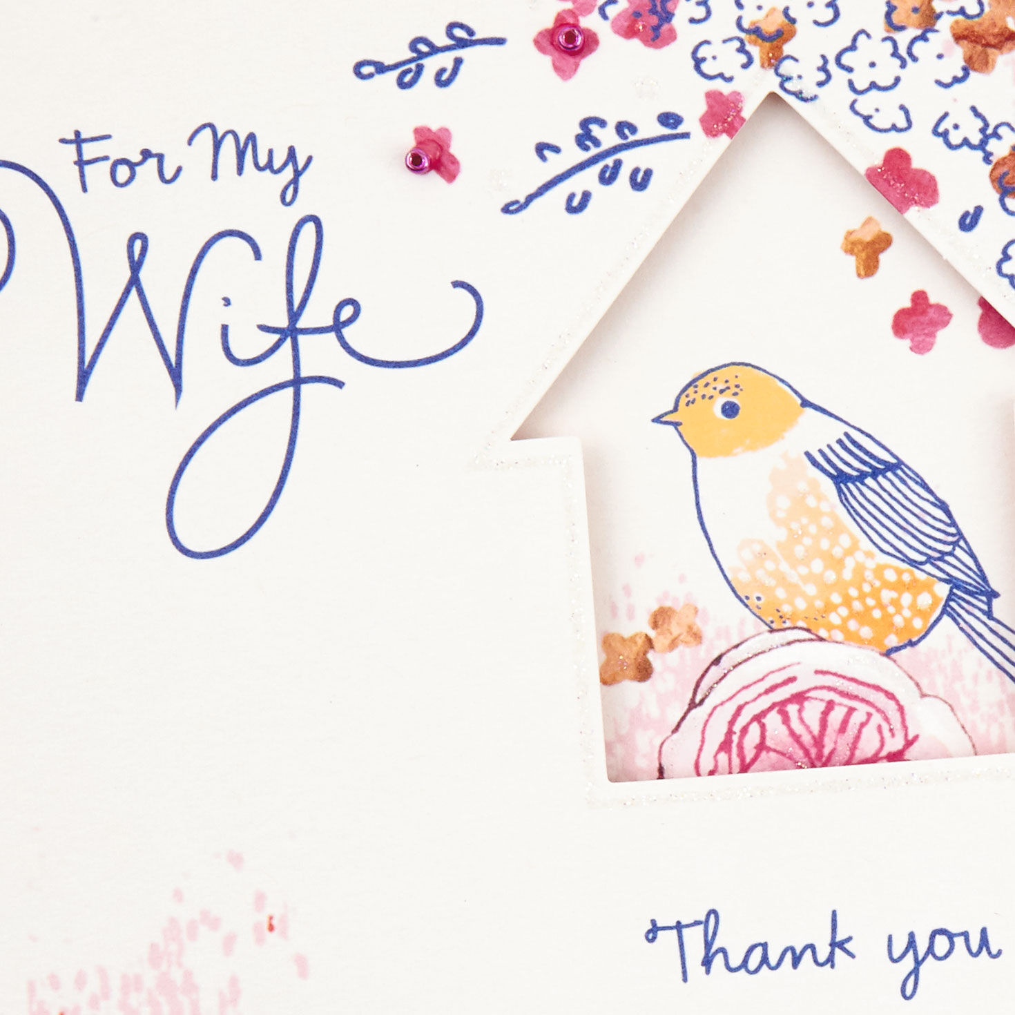 Bird Flowers Mother's Day Card Wife Card Front Detail image number 6