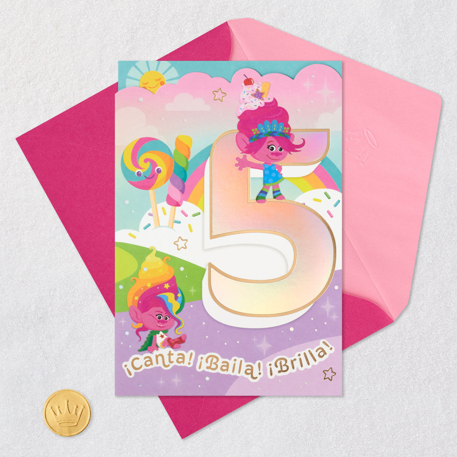 DreamWorks Animation Trolls Time to Shine Spanish-Language 5th Birthday Card, , large image number 5