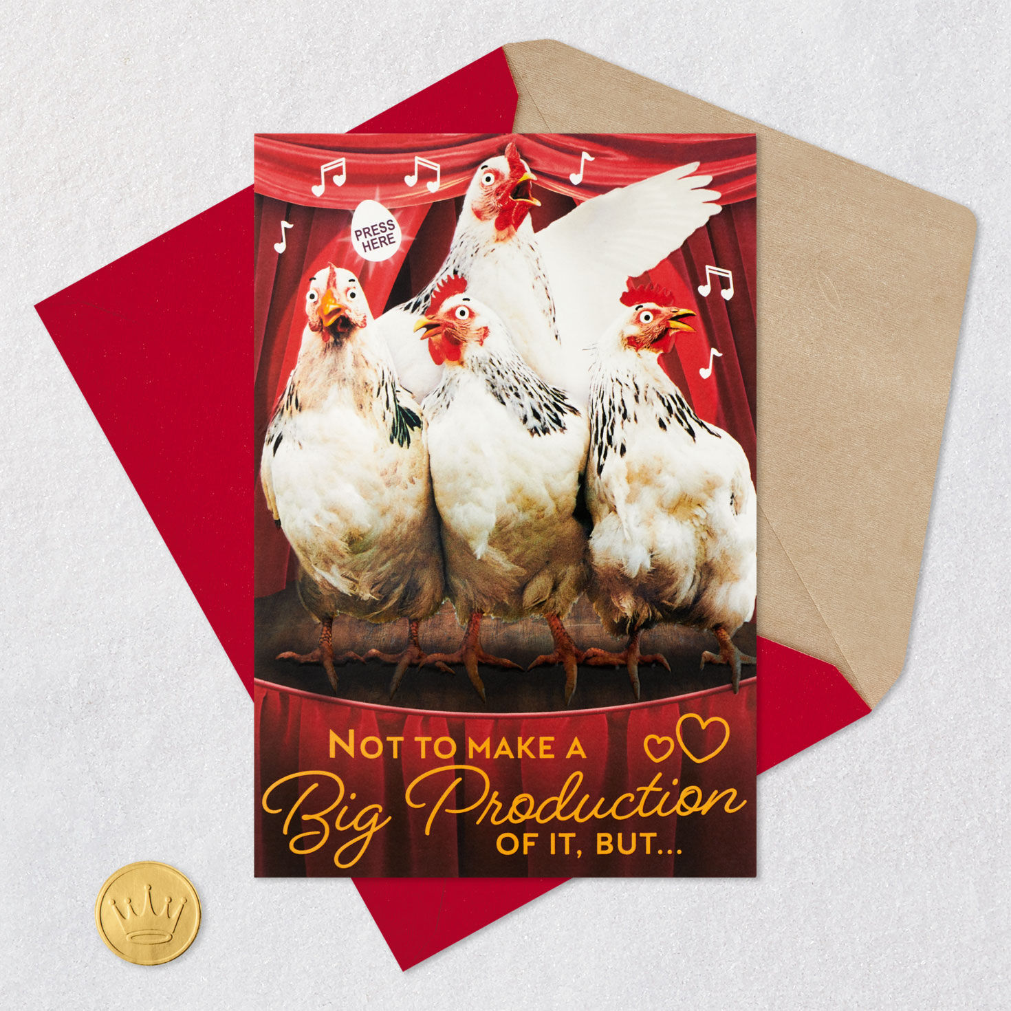 Opera Chickens Funny Musical Valentine's Day Card Card Front with Envelope and Gold Seal image number 5