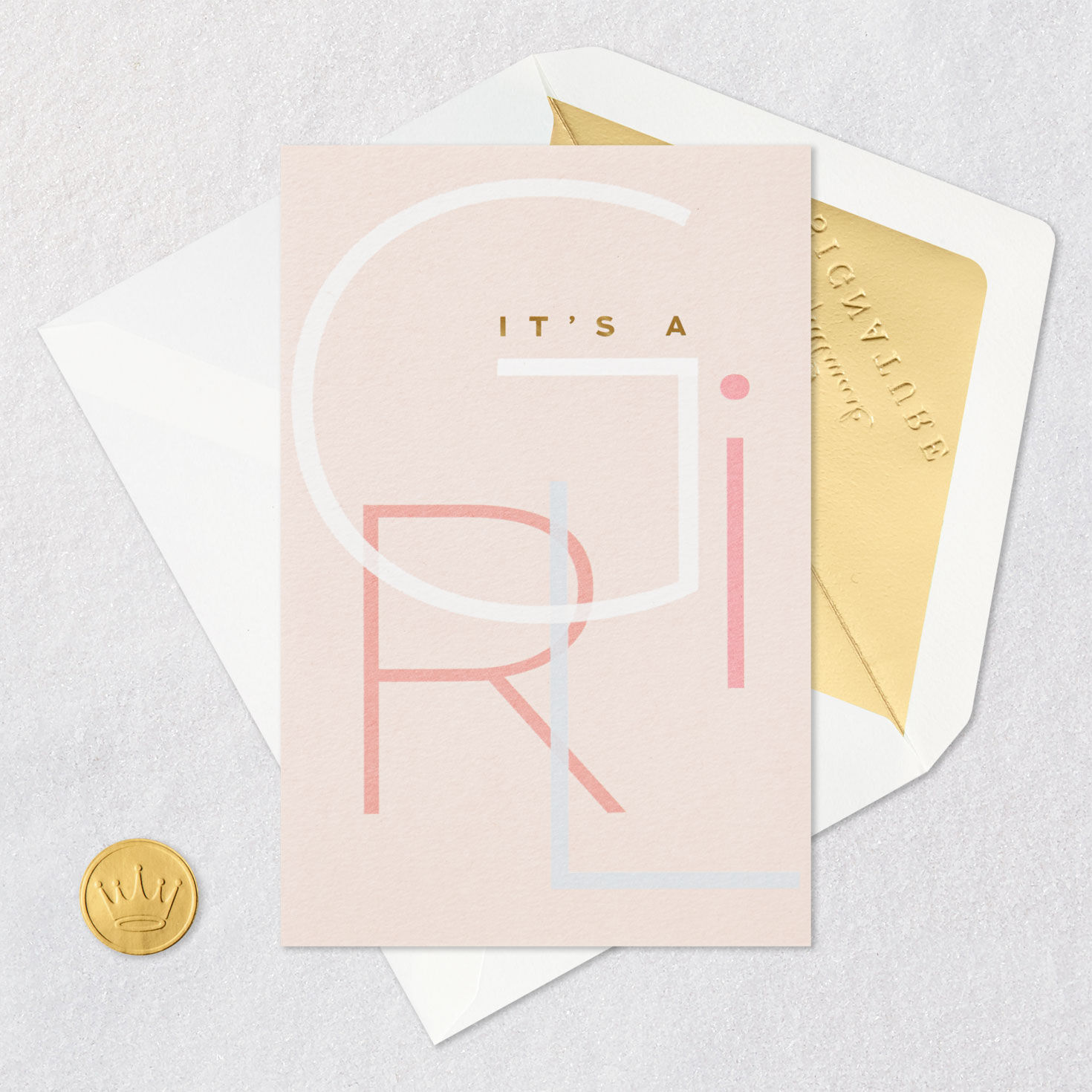 Modern Stacked Lettering New Baby Girl Card  image number 5