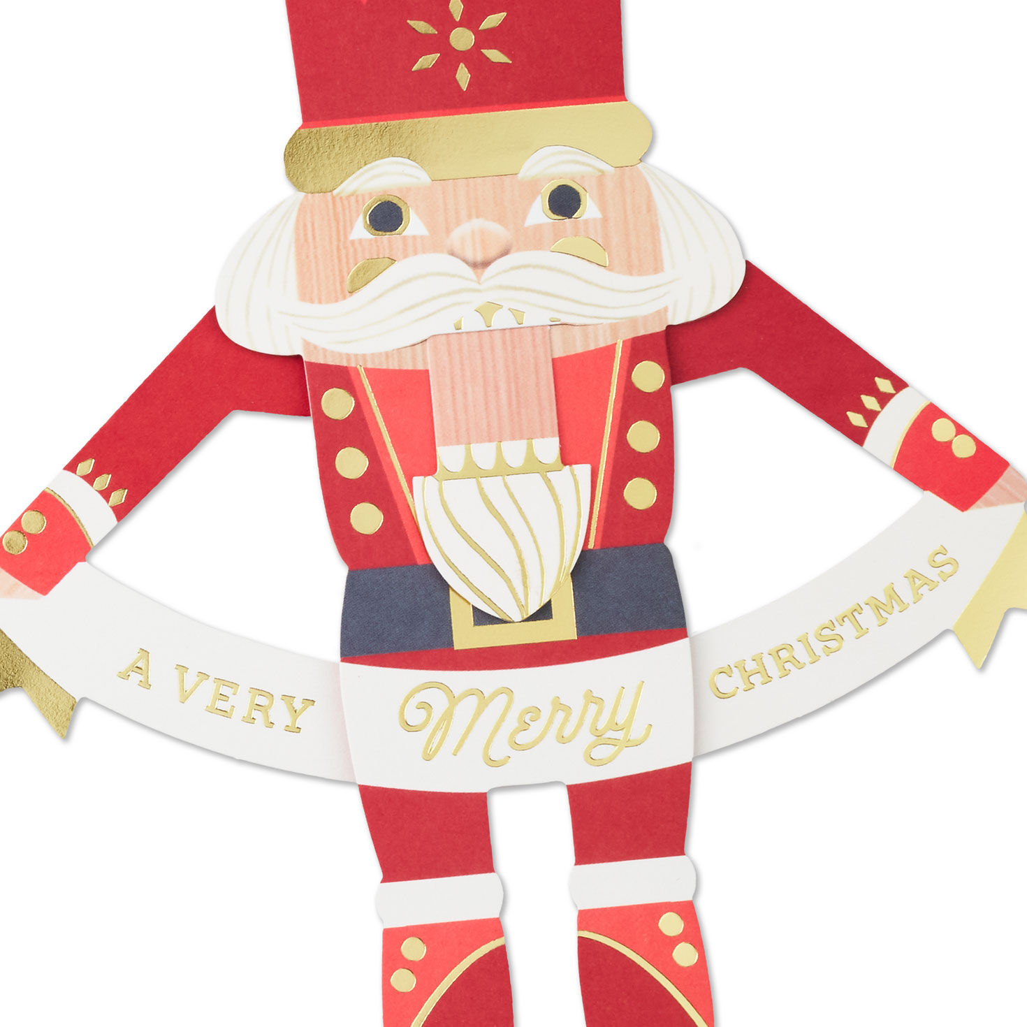 Red and Gold Moveable Nutcracker Christmas Card Open card with envelope image number 5